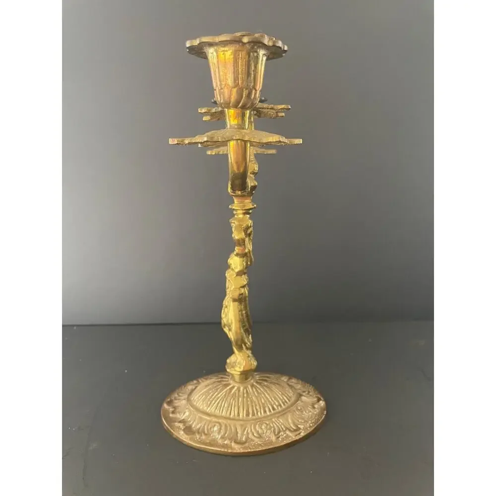 Vintage Brass Figural 3 Arm Candelabra Female Caryatid Greek Goddess Mid Century